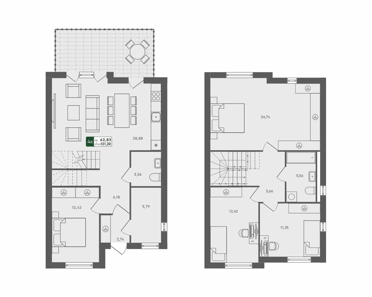 4-комн. таунхаус, 121.2 м², 1 из 1 этаж квартира
