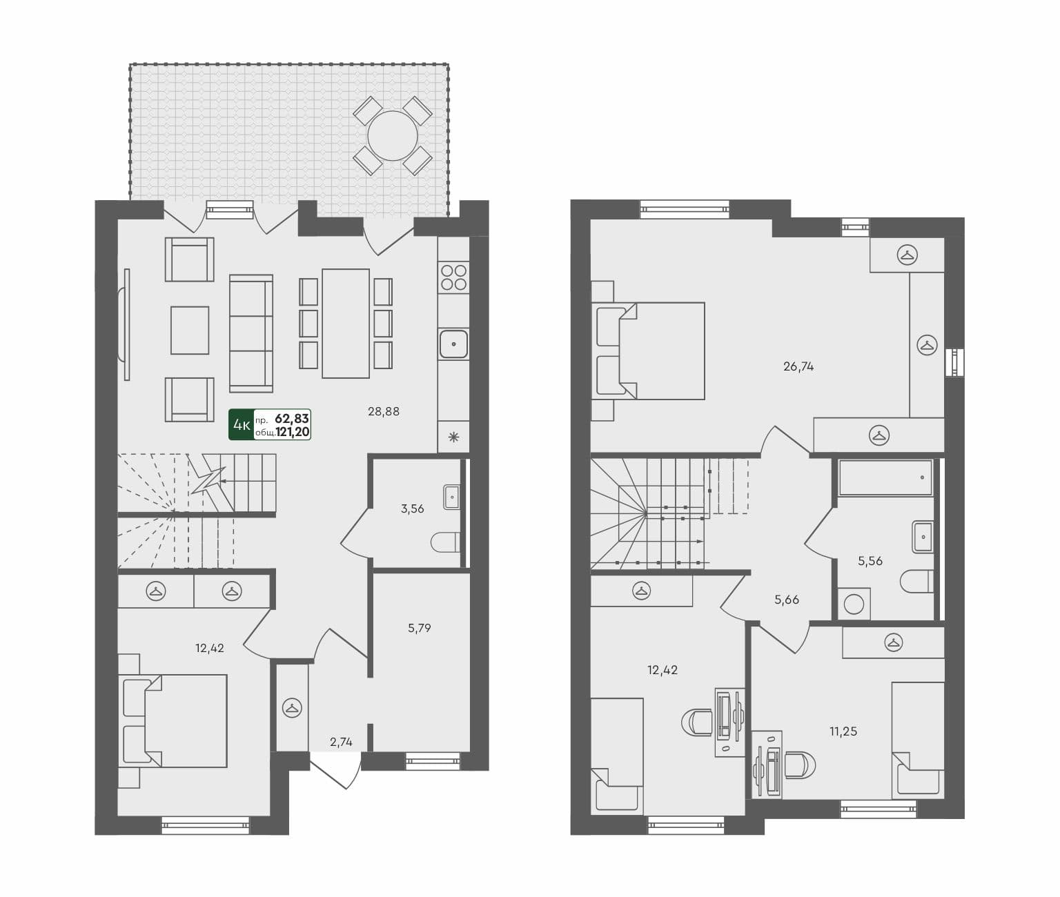 4-комн. таунхаус, 121.2 м², 1 из 1 этаж Планировка