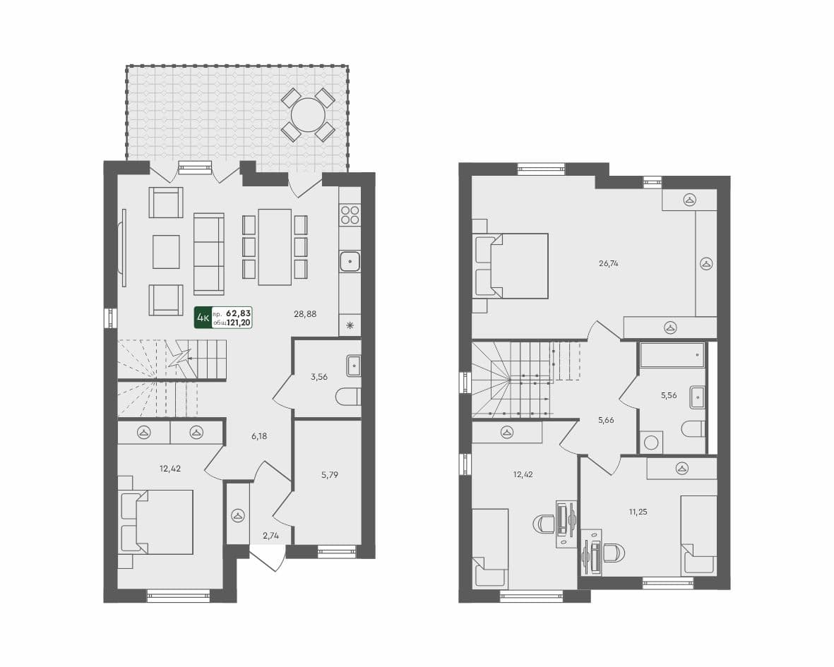 4-комн. таунхаус, 121.2 м², 1 из 1 этаж Планировка
