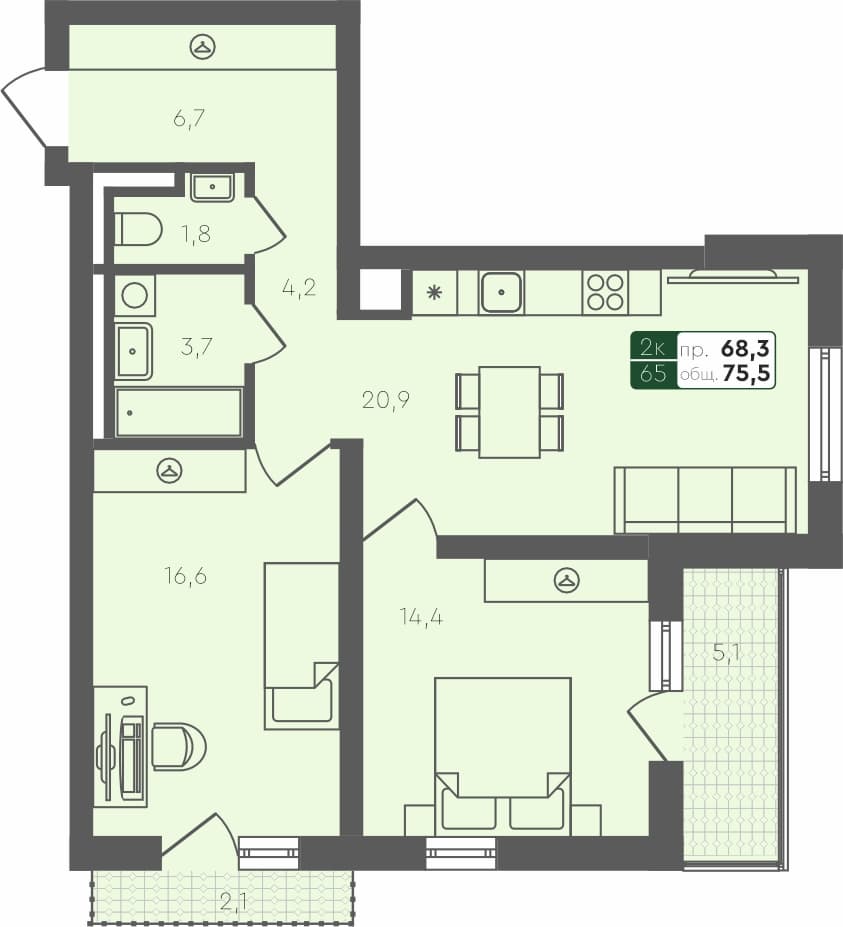 2-комн. квартира, 75.5 м², 3 из 4 этаж квартира
