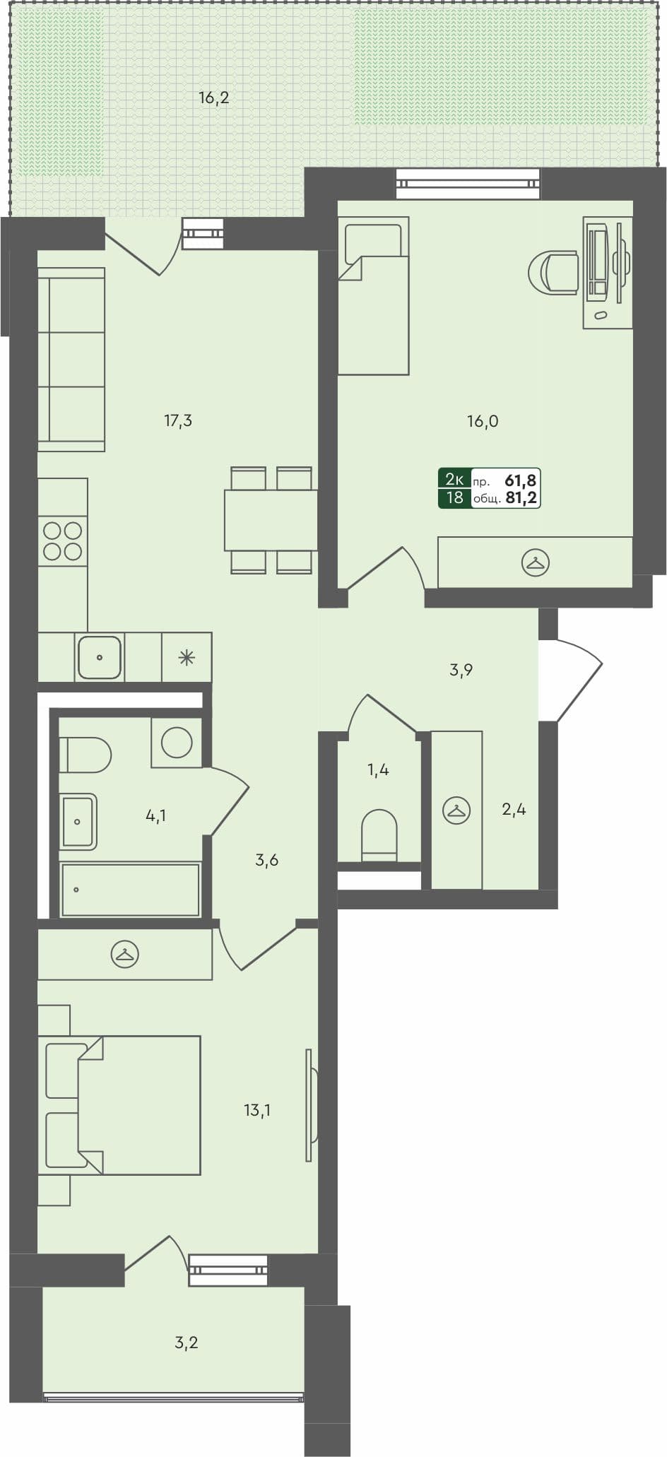 2-комн. квартира, 81.2 м², 1 из 4 этаж квартира