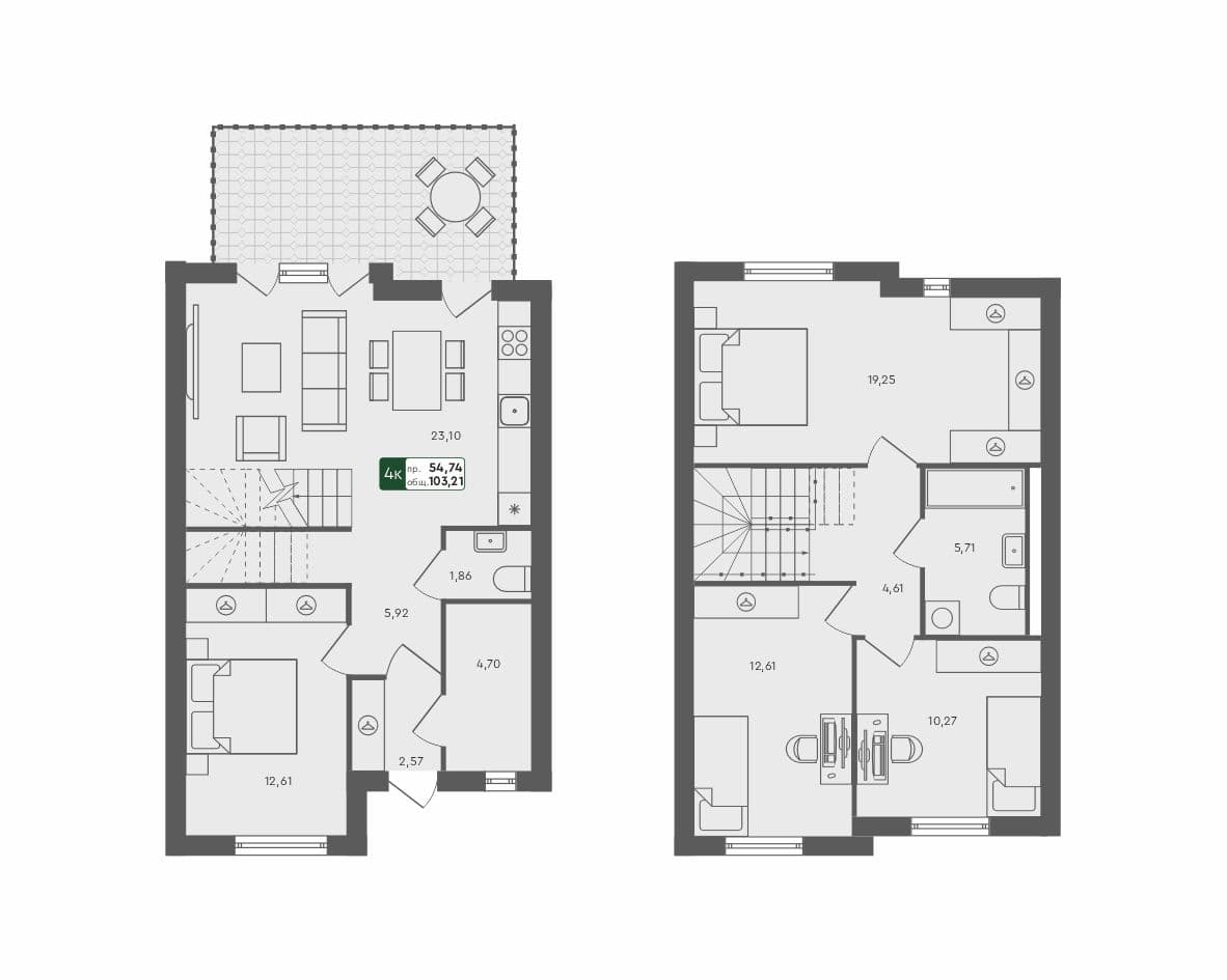 4-комн. таунхаус, 103.21 м², 1 из 1 этаж квартира