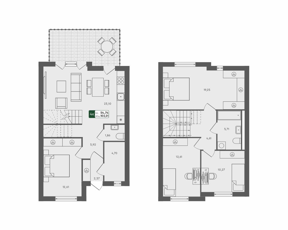 4-комн. таунхаус, 103.21 м², 1 из 1 этаж Планировка