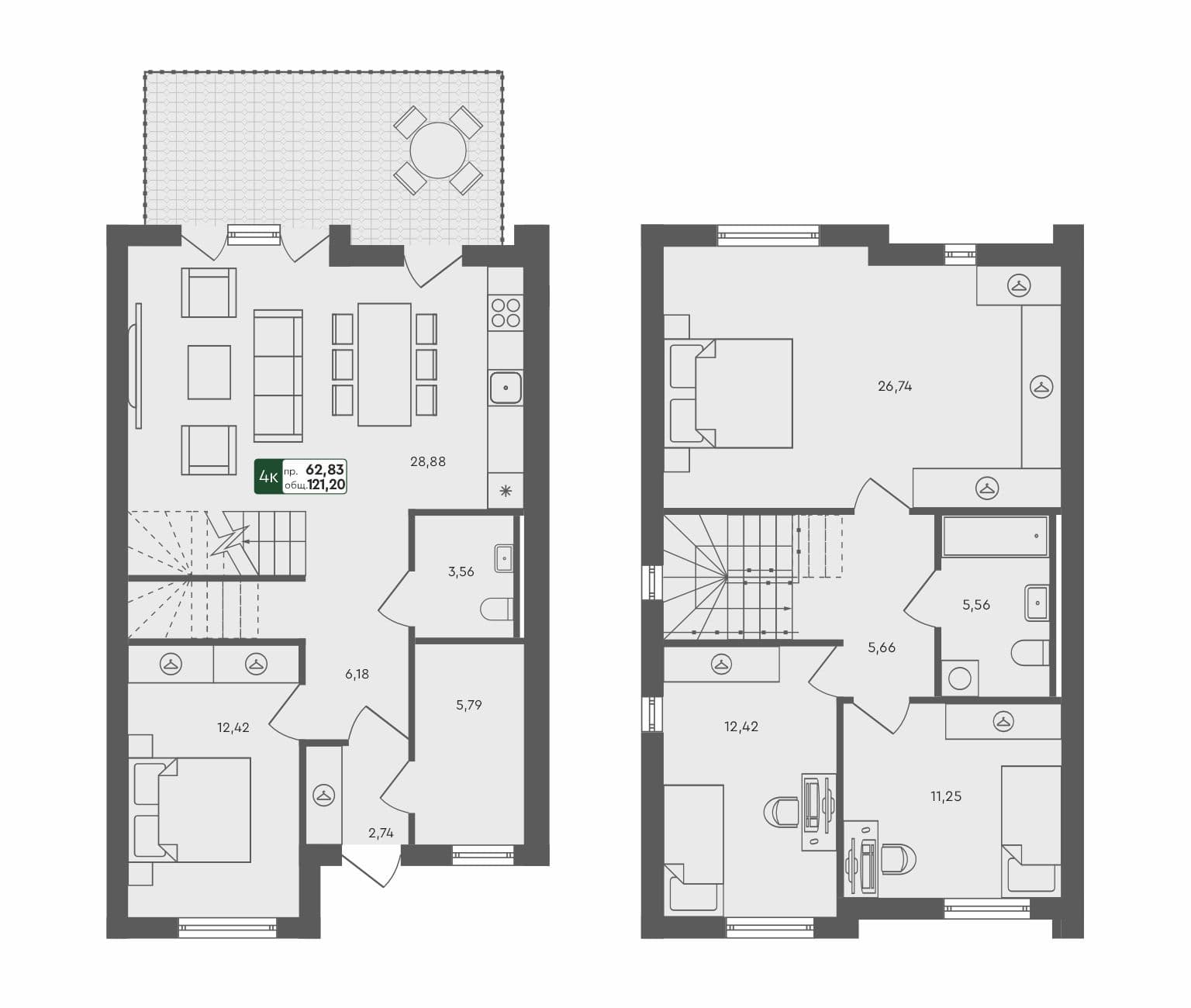 4-комн. таунхаус, 121.2 м², 1 из 1 этаж Планировка