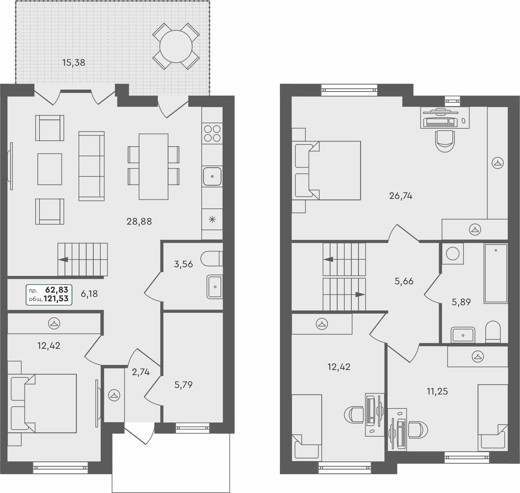 4-комн. таунхаус, 121.53 м², 1 из 1 этаж квартира
