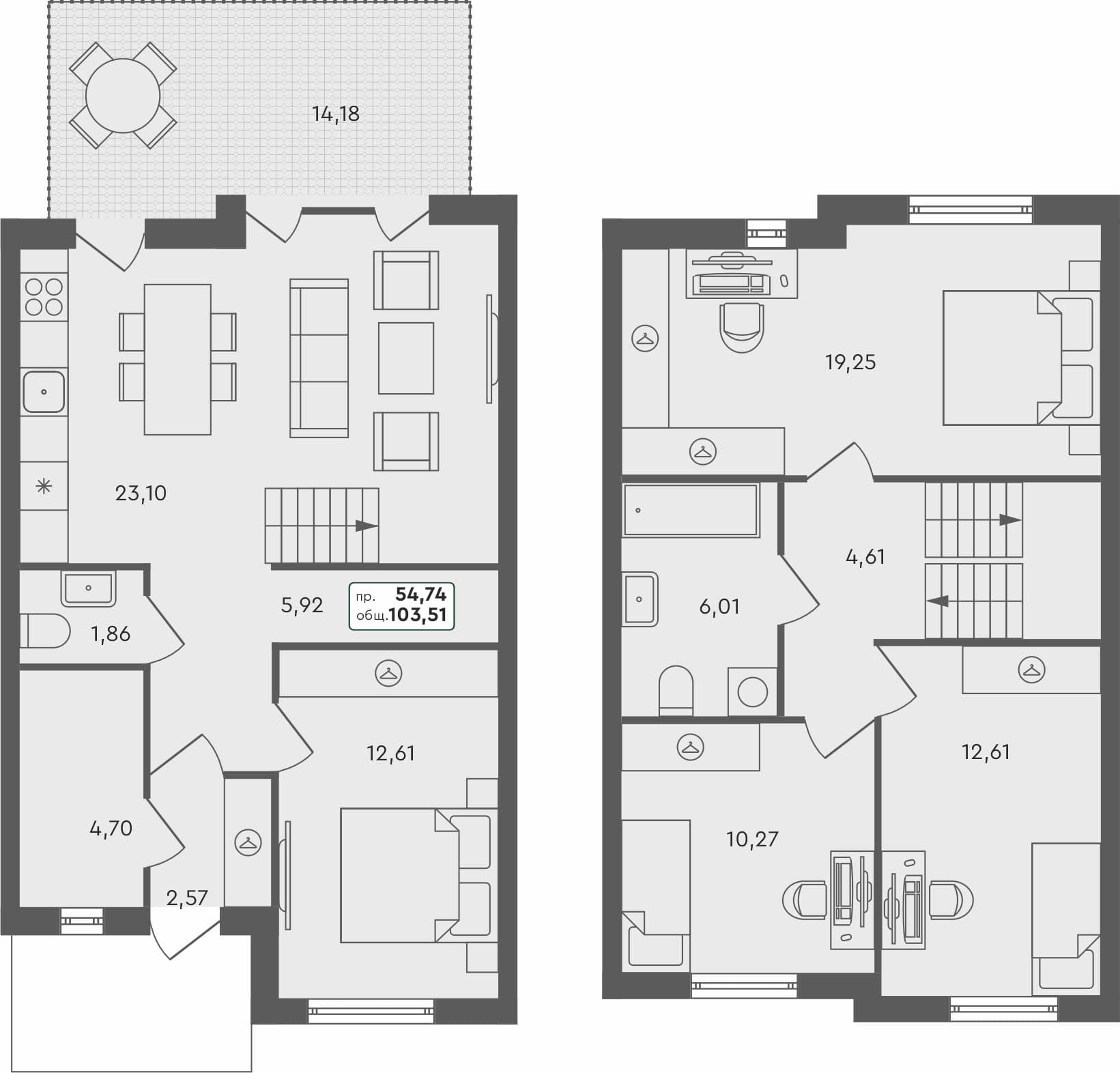 4-комн. таунхаус, 103.51 м², 1 из 1 этаж квартира